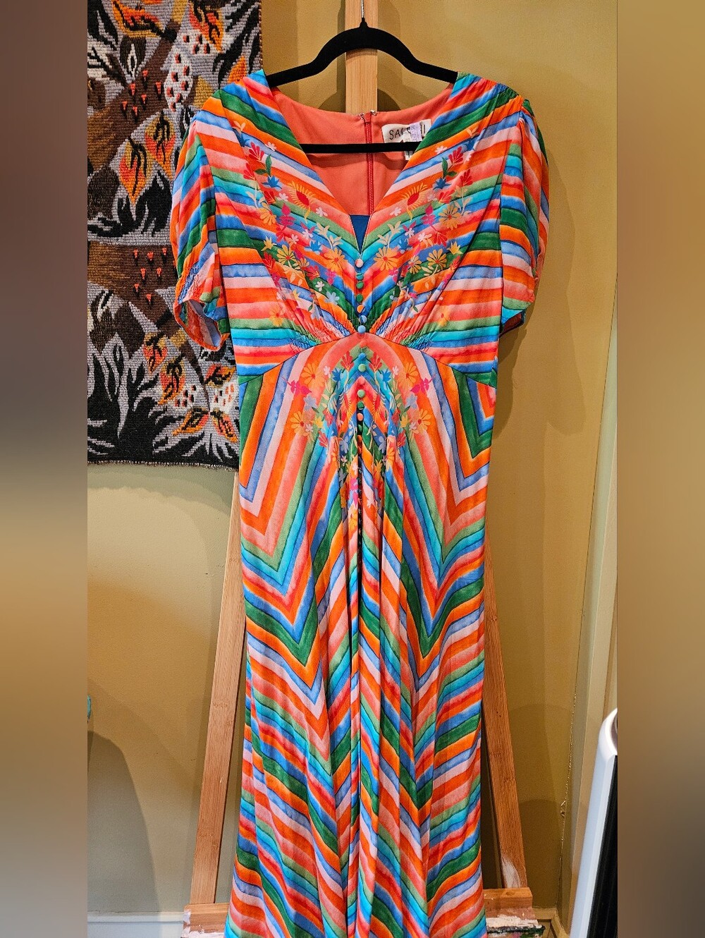 Saloni #medium size 8/12 uk rainbow striped silk midi dress